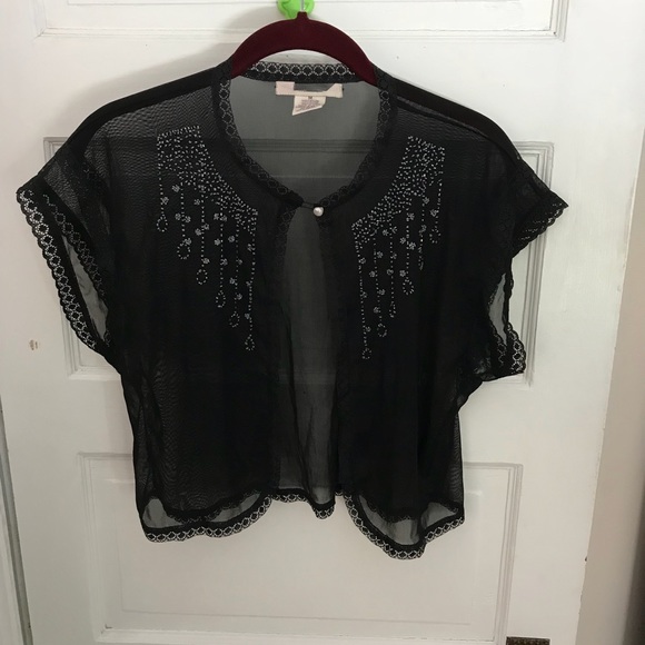 Coats | Sheer Black Beaded Shrug 
